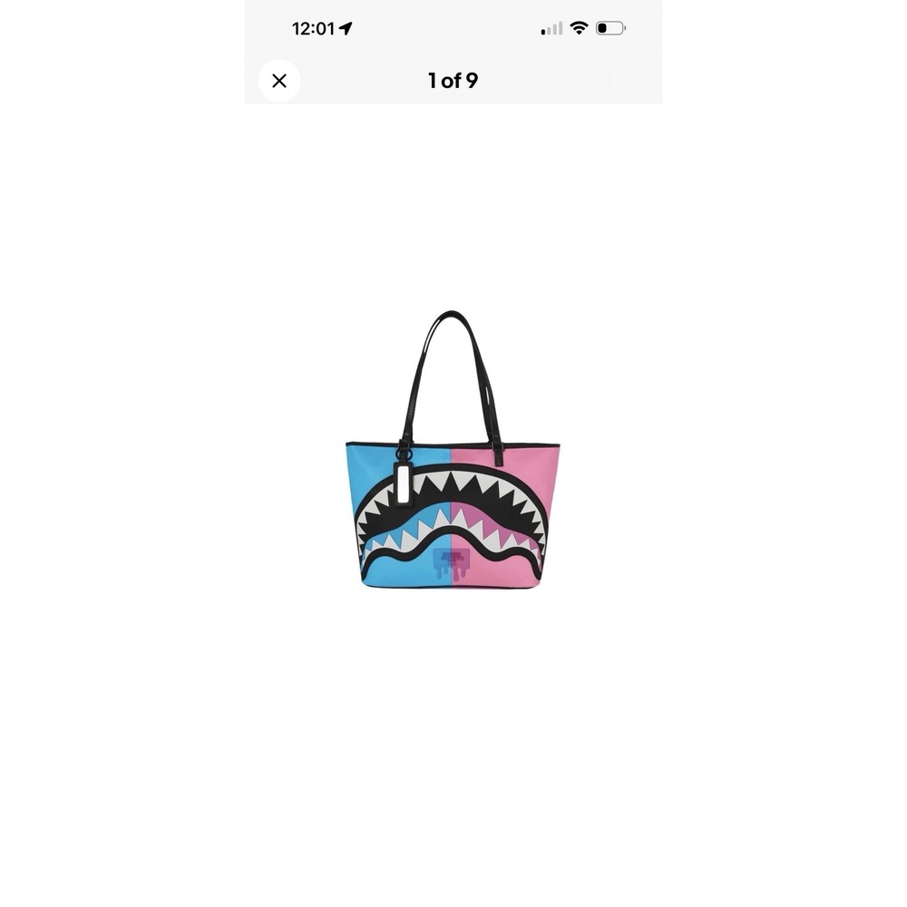 Sprayground Shark Candy Clash Central Tote Bag Blue Pink Split Shark Mouth NWT